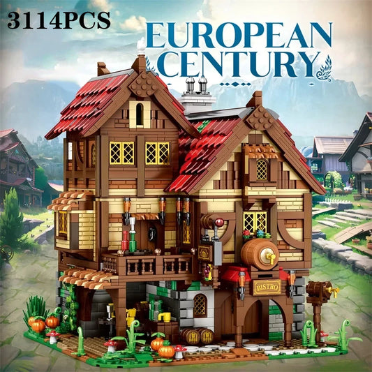 3114PCS Medieval Tavern Building Blocks European Street View Architecture MOC Model Brick Desktop Display Ornaments Toy For Kids