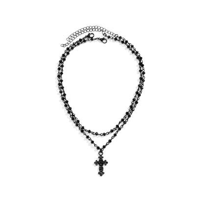 2Pcs/Set Gothic Black Cross Jesus Pendant Necklace for Women Punk Vintage Star Moon Beads Chain Halloween Jewelry Accessories