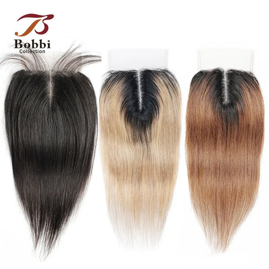 Straight 4x4 T Lace Closure Natural Black Brown Honey Blonde Indian Remy Human Hair Middle Part 10-20 inch Bobbi Collection