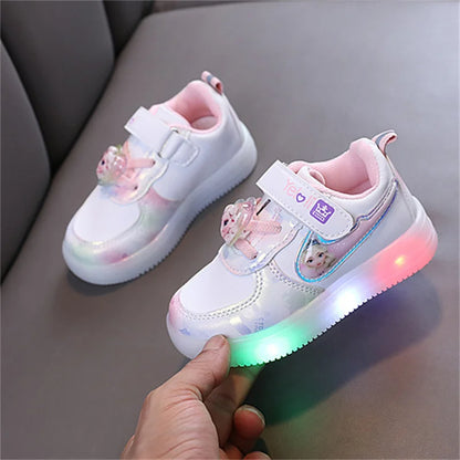 Disney Kids Girls Shoes Children Sneakers Girls Elsa Frozen Princess Casual Sport Student Shoes LED Lights Shoes Size 21-30