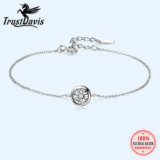 Trustdavis 100% 925 Solid Real Sterling Silver Fashion Women's Jewelry Round CZ Bracelet 15cm For Women Girl Lady Gift DA1227