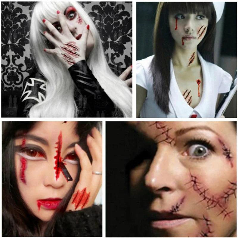 30Pcs Halloween Lifelike Bloody Wound Scary Waterproof Temporary Tattoo Stickers