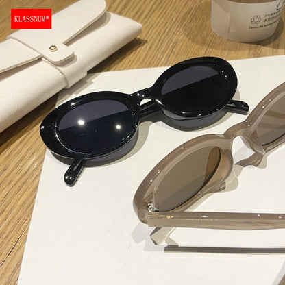 KLASSNUM Women's Sunglasses 2024 Vintage Oval Frame Sun Glasses Red Black White Color Shades Female Unisex Eyewear Wholesale