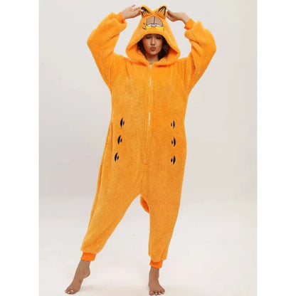 Miniso Unisex Garfield Costumes Onesies Cat Cosplay Pajamas Adult Pyjamas Animal Sleepwear Jumpsuit Cartoon Clothing