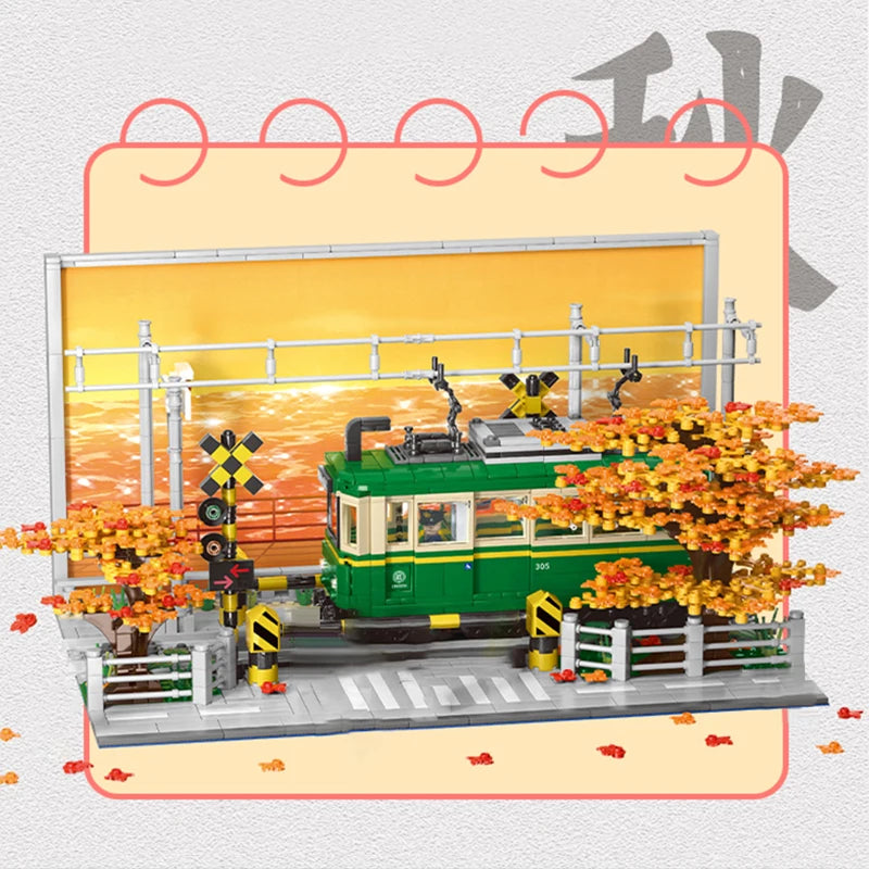 1921PCS Kamakura Train Building Blocks Japanese Street View Classic Anime Scene Model Bricks Set With Mini Figures Kids Toy Gift