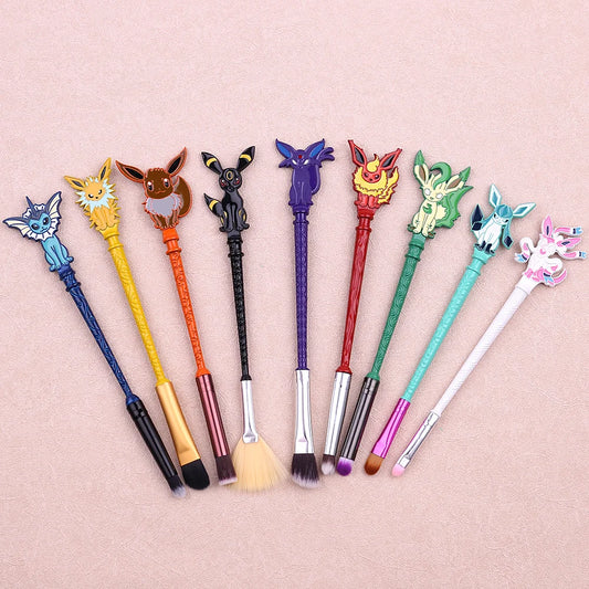 9Pcs Anime Pokemon Makeup Brush Set Eevee Eye Shadow Blush Foundation Brush Cute Makeup Tools for Girls Gifts