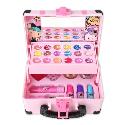 Kids Makeup Box Suitcase Girls Toys Cosmetics Set Simulation Make Up Kit Lipstick Eye Shadow Safety Nontoxic Girls Birthday Gift