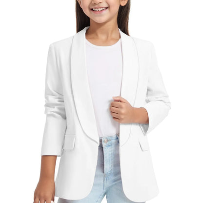 3 6 12 Years Kids Girls Blazers Jacket Long Sleeve Shawl Collars Formal Blazers Suit Open Front Cardigan Coats For Kids Children