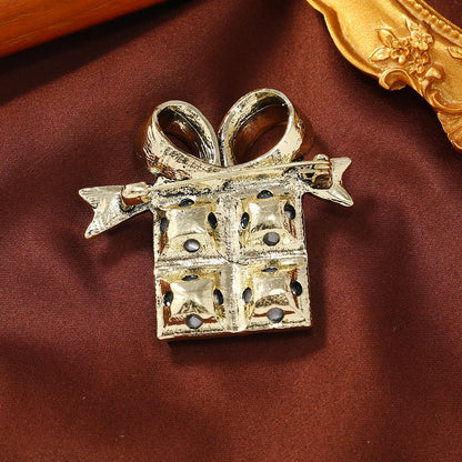 Morkopela Christmas Brooches Xmas Gift Box Crystal Enamel Brooch Badge Clothes Lapel Pin Fashion Party Jewelry Ornaments