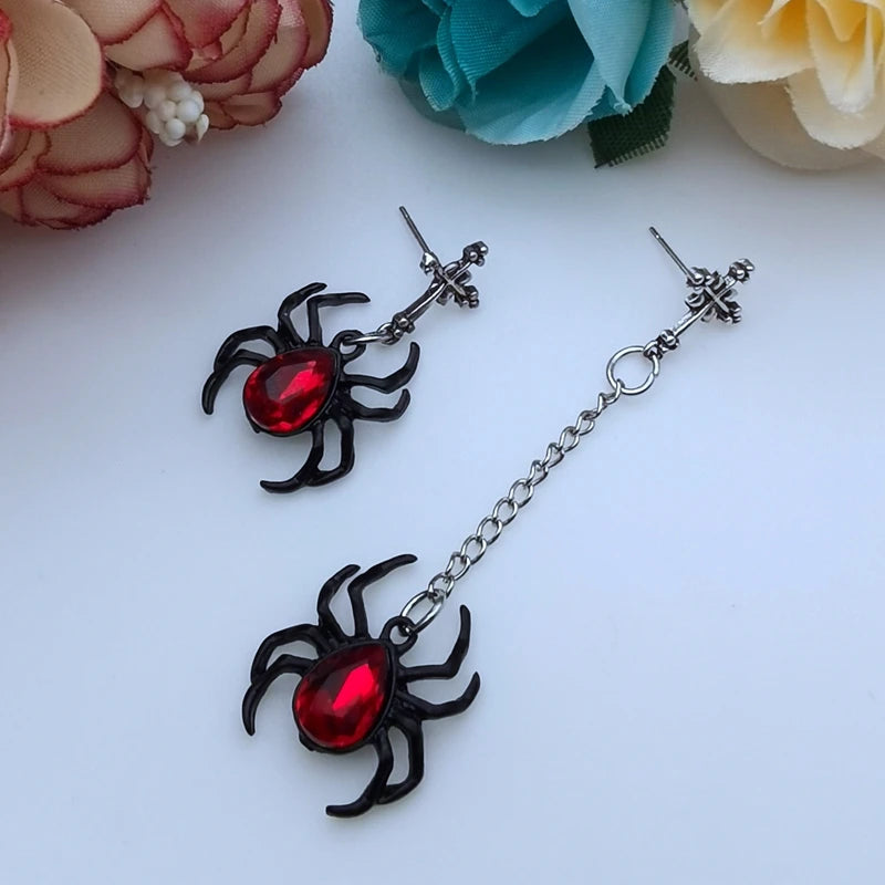 Dark Style Goth Punk Asymmetric Black Rock Matte Black Spider Stud Earrings Steampunk Earrings Halloween Costume Accessories