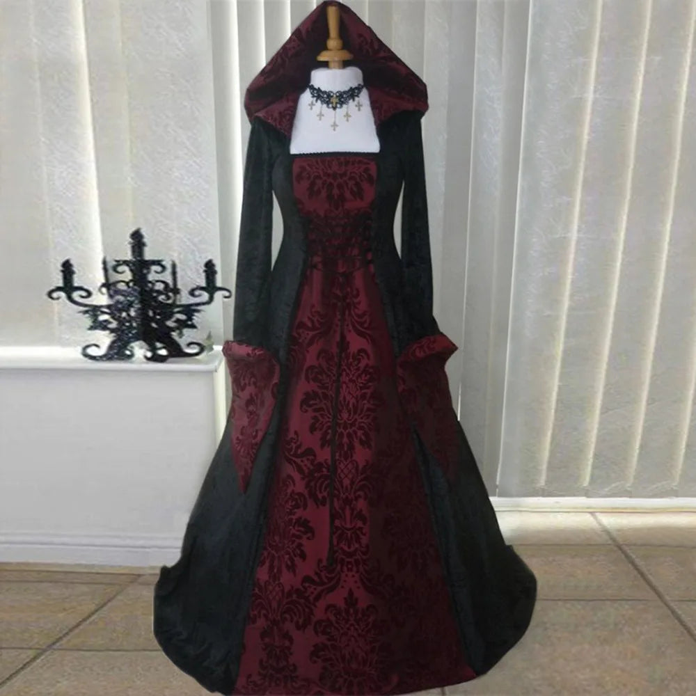 Women Medieval Renaissance Hooded Dress 19th Century European Costumes Ladies Vintage Victorian Gothic Princess Guofeng Dresses