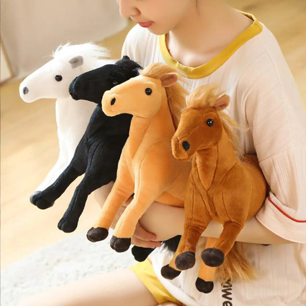 Cartoon Simulation White Black Horse Stuffed Children Plush Toy pony doll Christmas birthday gift