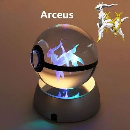 Pokemon 3D Crystal Ball Pikachu Figure Pokeball Engraving Crystal Charizard Model with Led Light Base Toys Anime Christmas Gift