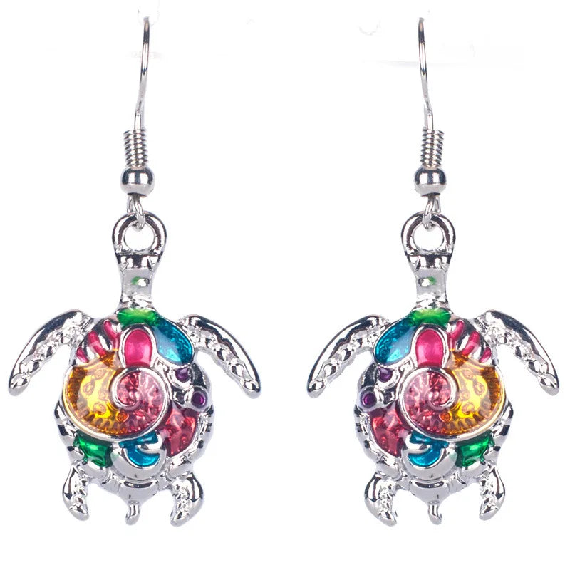 Women's Fashion Jewelry Rainbow Turtle Necklace Earring Set Luxury Unique Design Pendant Necklace Jewelry Engagement Gifts 2022