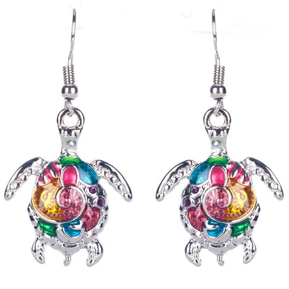 Women's Fashion Jewelry Rainbow Turtle Necklace Earring Set Luxury Unique Design Pendant Necklace Jewelry Engagement Gifts 2022