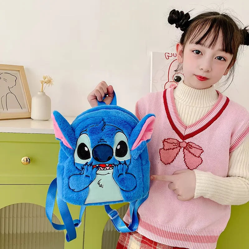 Disney Plush Backpack Ins Japanese Blue Stitch Funny Cartoon Large-Capacity Student Backpack Kindergarten Bag Child Gift