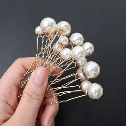 Pearl Bridal Tiara Hair Accessories Women U-shaped Pin Metal Barrette Clip Hairpins Simulated Wedding Hairstyle Design Tools