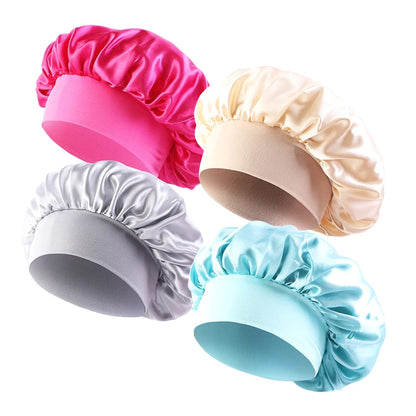 4pcs/lot Women Satin Solid Bonnet Hair Care Night Sleep shower Caps Adjust Head Cover For Curly Springy Hair Styling Accessories