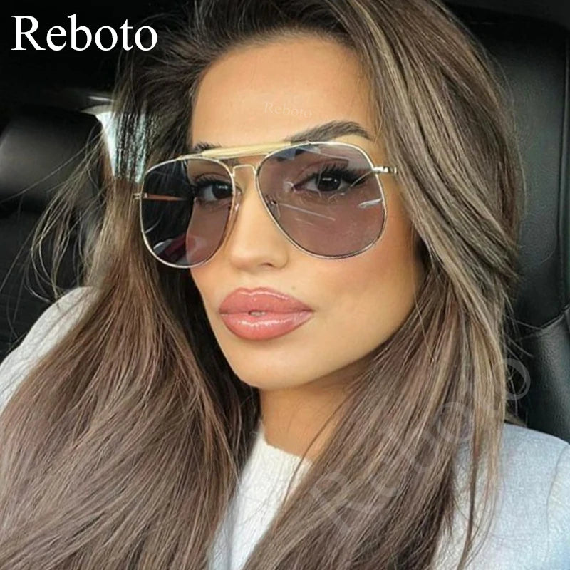 Fashion Pilot Women's Sunglasses 2024 Luxury Designer Oversized Metal Frame Square Shades Glasses For Woman Trend Retro UV400