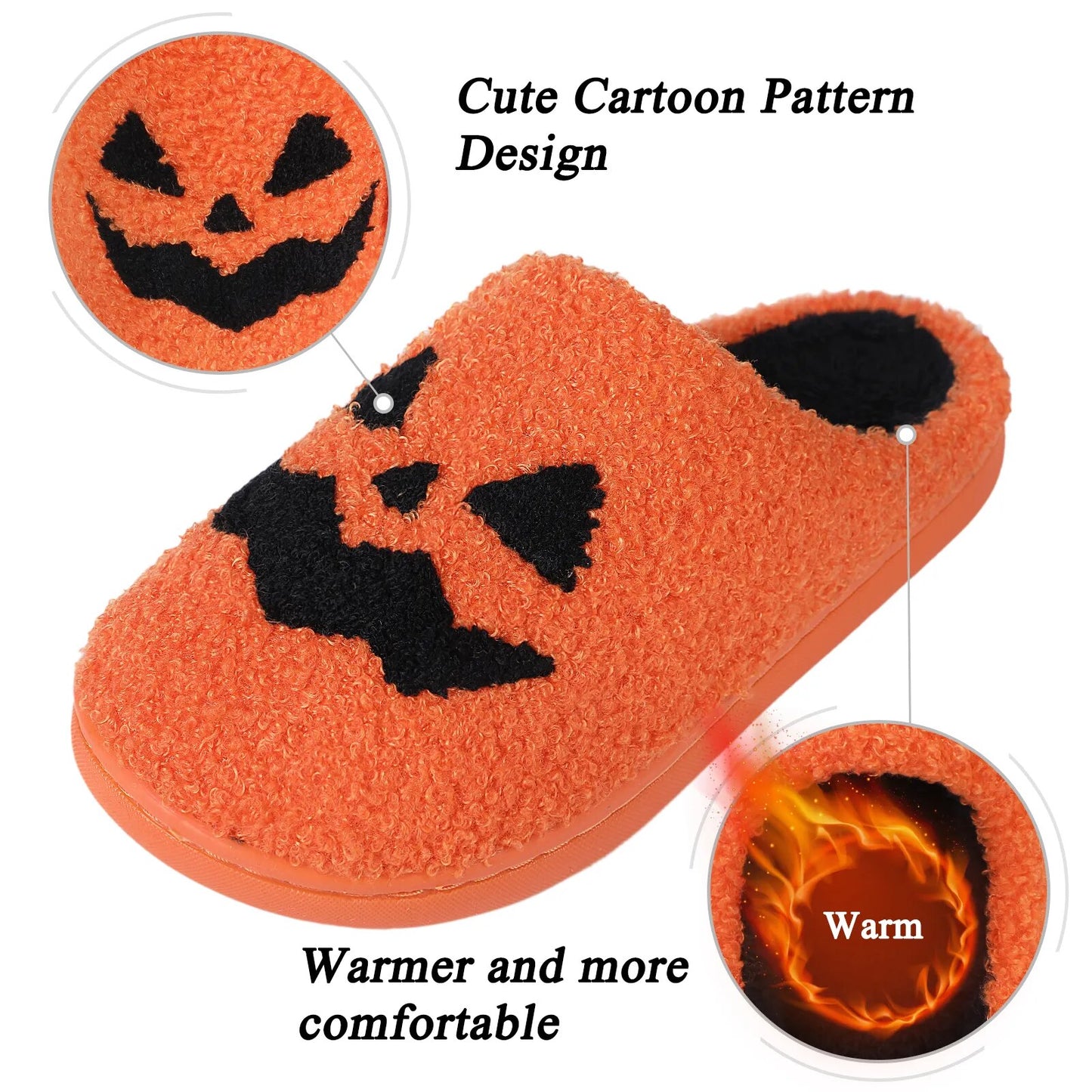 Halloween Slippers Ghost Face Slippers Pumpkin Slippers Men Flat Soft Plush Cozy Indoor Fuzzy Women House Shoes Fashion Gift Hot