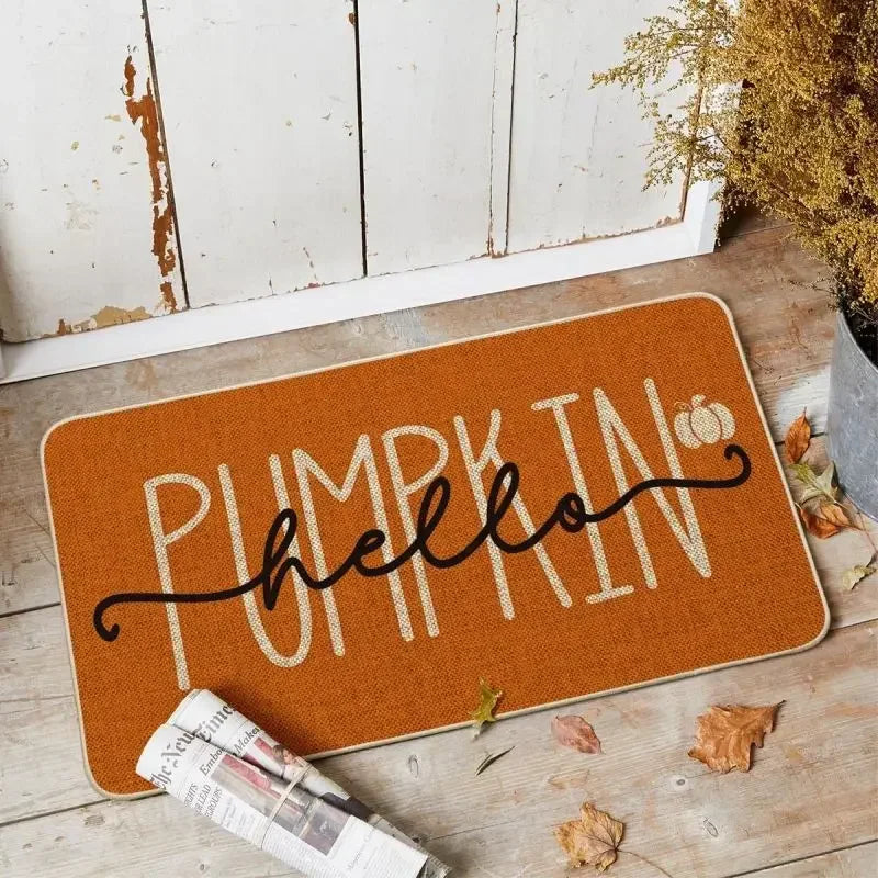 Hello Pumpkin Fall Doormat Autumn Home Decor Rug Harvest Thanksgiving Carpet for Bedroom Living Room Kitchen Entrance Door Mat