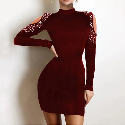 Party Dress Skinny Rhinestone Chain Pattern Cold Shoulder Bodycon Dress Ladies Wedding Guest Dresses Elegant Fall Outfits Women