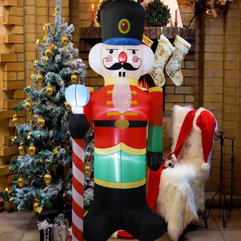 2.4M Inflatable Christmas Giant Nutcracker Soldier And Snowman Built-in LED Lights Indoor Outdoor Decoration Yard Holiday Party