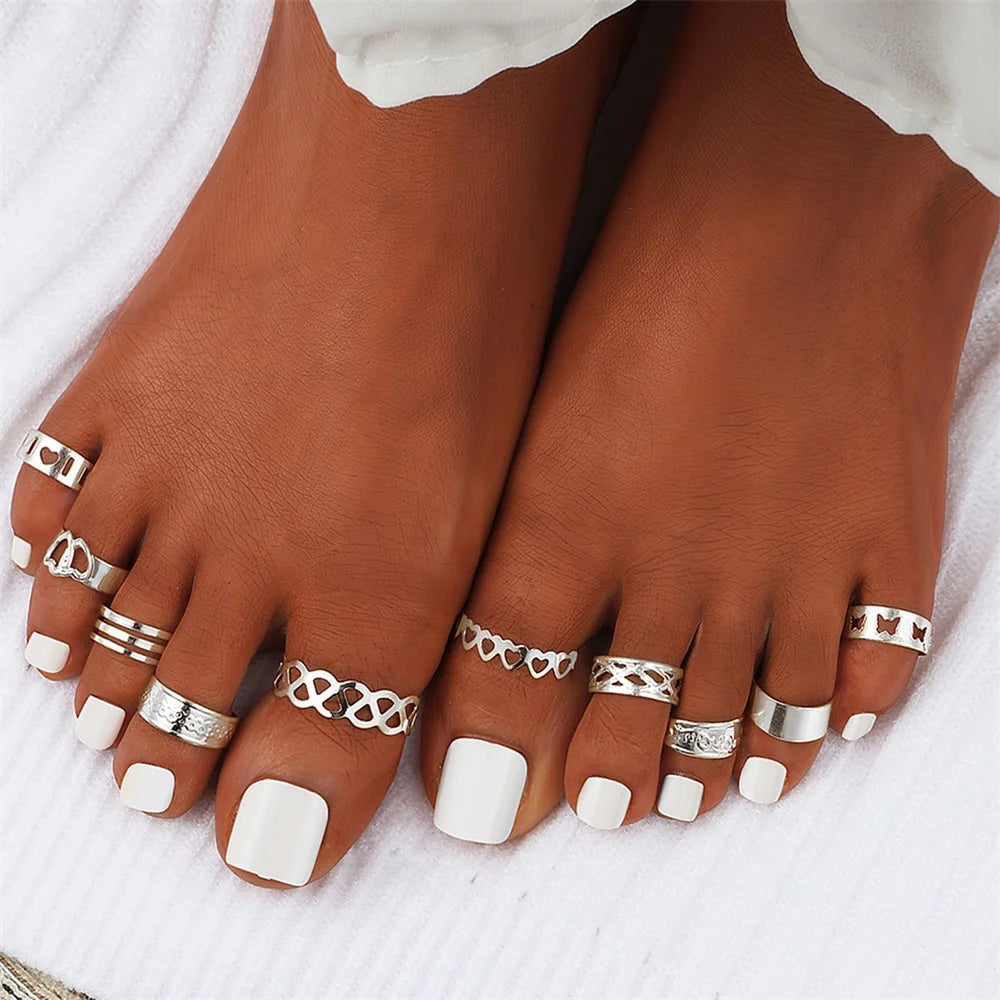 10pcs Set Combo Toe Open Toe Ring Set Women's Beach Foot Jewelry Caring Women's Foot Ring Jewelry