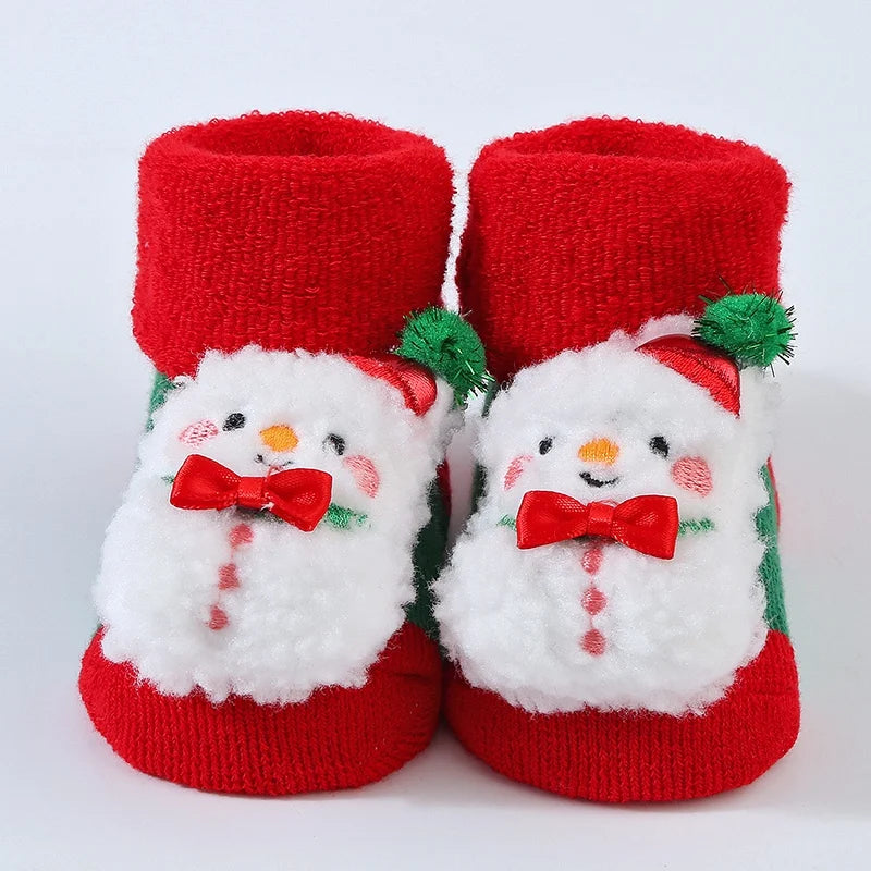 Winter Baby Sock Winter Cartoon Elk Tree Christmas Red Thick Warm Stocking Infant Anti-slip Floor Terry Sock Christmas Gift