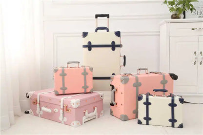 Travel Pu Leather Pink Vintage Suitcase Box Sets Cute Hand Carry-On Luggage For Women Makeup Cosmetic