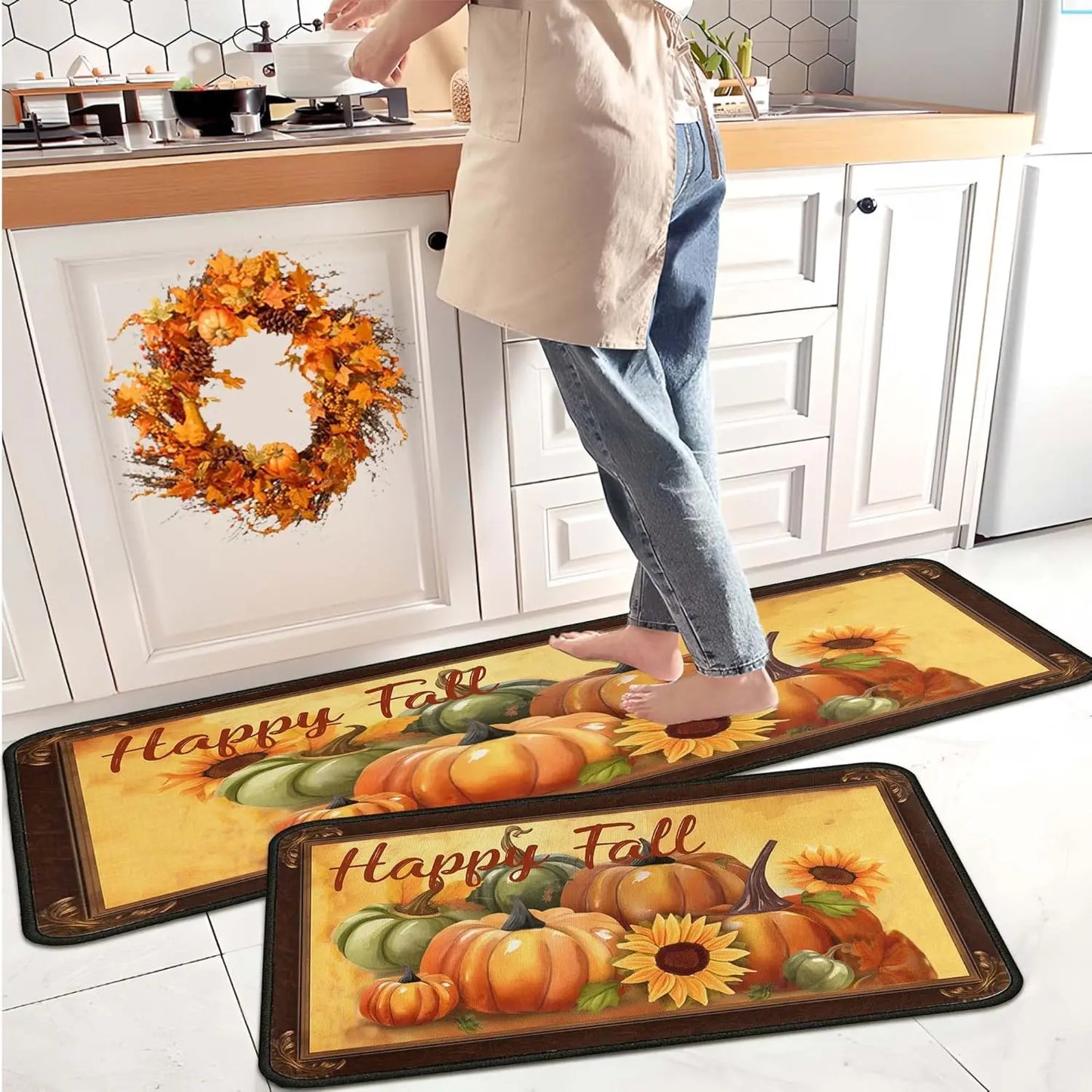 It's Fall Y'all Pumpkin Kitchen Rugs Autumn Maple Leaves Living Room Entrance Non-slip Floor Mat Thanksgiving Carpets Home Decor