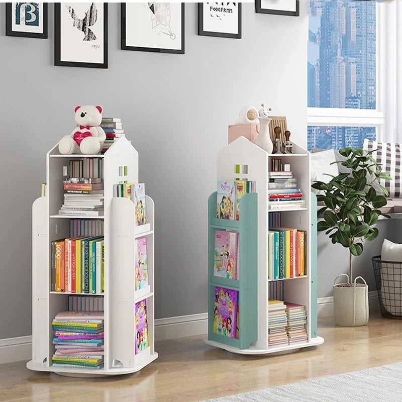 Children's Bookshelf 360° Rotating Cartoon Books Rack Floor Simple Child Book Shelf for Home Bookcases Furniture Bookshelf Rack