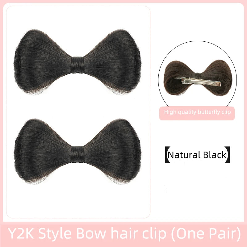 Synthetic Bow knot clip hair bun set clip style hair extensions hair chignons Chicken Feather Claw Double Ball Hair Bag