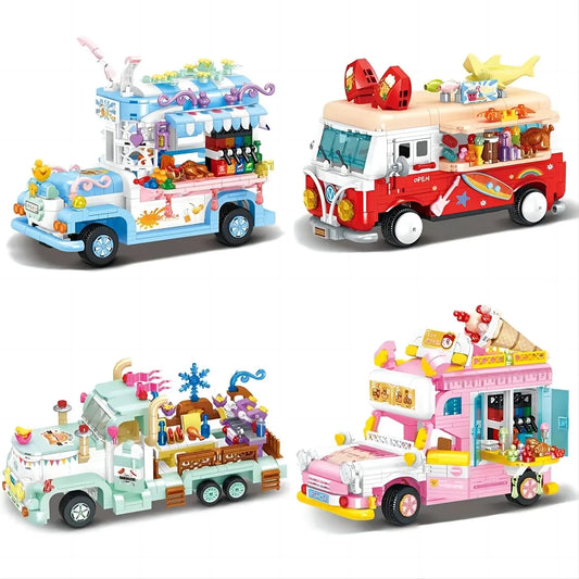 ToylinX 641PCS Building Blocks Mini Car Ice Cream Truck Model, Street View Series Christmas Xmas Best Gift for Girls with Box