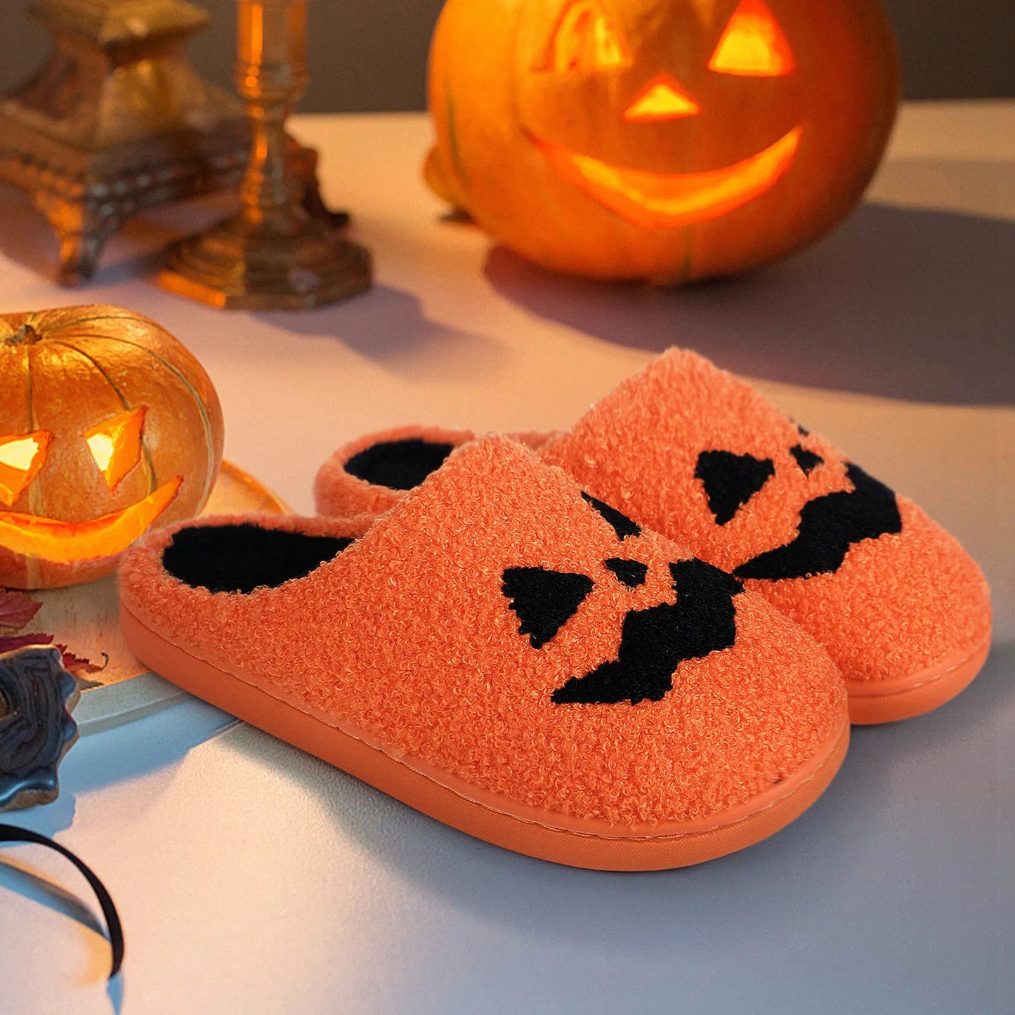 Halloween Slippers Ghost Face Slippers Pumpkin Slippers Men Flat Soft Plush Cozy Indoor Fuzzy Women House Shoes Fashion Gift Hot