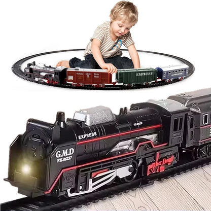 Christmas Train Set Toys for Kids with Lights Train Locomotive Engine Railway Kits Carriages Tracks Model Toddler Birthday Gifts