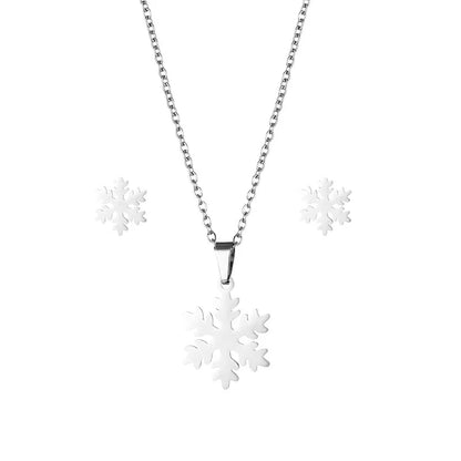 NEW Christmas Decoration Earrings Snowflake Necklace Stainless Steel Frozen Elsa's Jewelry Set Gift for Kids Girl Winter