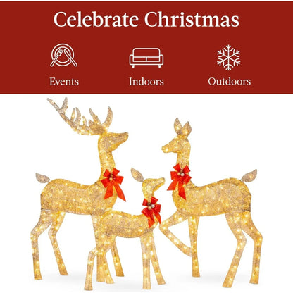 3-Piece Large Lighted Christmas Deer Family Set 5Ft Outdoor Yard Decoration with 360 LED Lights, Stakes