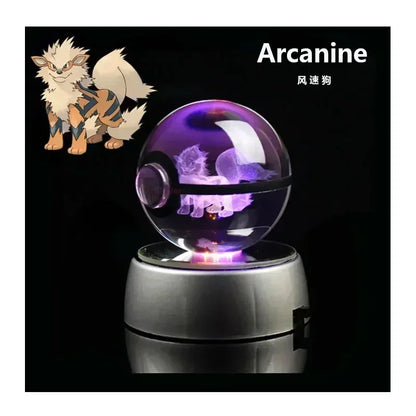 Pokemon 3D Crystal Ball Pikachu Figure Pokeball Engraving Crystal Charizard Model with Led Light Base Toys Anime Christmas Gift