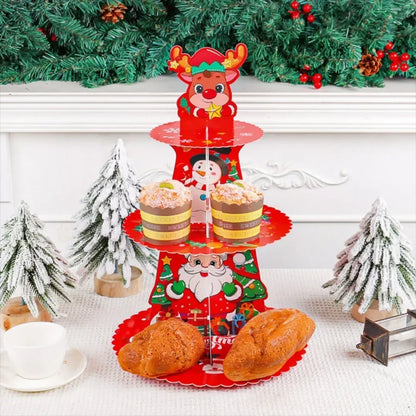 Christmas Cupcake Stand Cake Display Holders 3 Layer Santa Claus Elk Cupcake Table Shelf Merry Christmas Decoration *