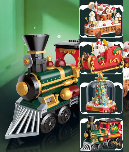 Children's Christmas Train Building Block Set DIY Christmas Tree Music Box Brick Building Toys Home Decoration Holiday Gift