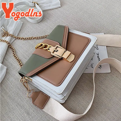 Yogodlns Small Summer Contrast Color PU Leather Crossbody Bags For Women New  Chain Shoulder Messenger Handbags Lady Hand Bag