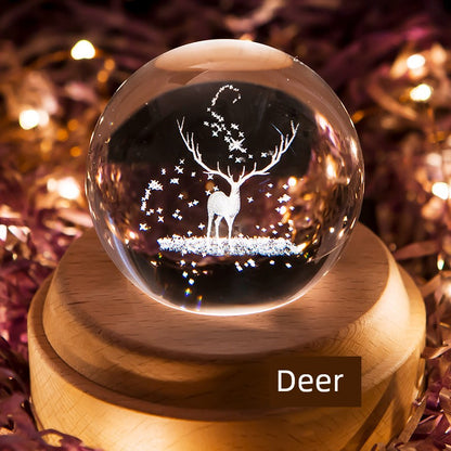 Creative Gift Wooden Music Box for Girls Christmas Gift Elk Birthday Eight Tone Crystal Ball Music Box Z1