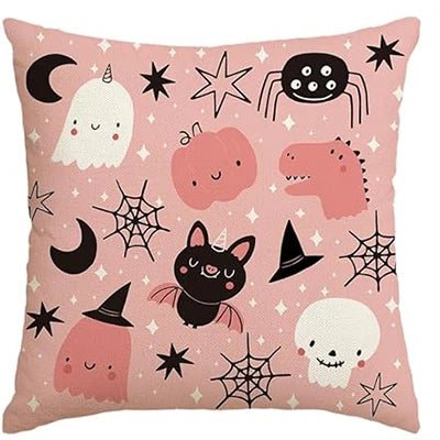 Halloween Shh Cute Ghost Fashionable Trick or Treat Pink Throw Pillow Cover Cushion Cover Sofa Decoration 40X40cm