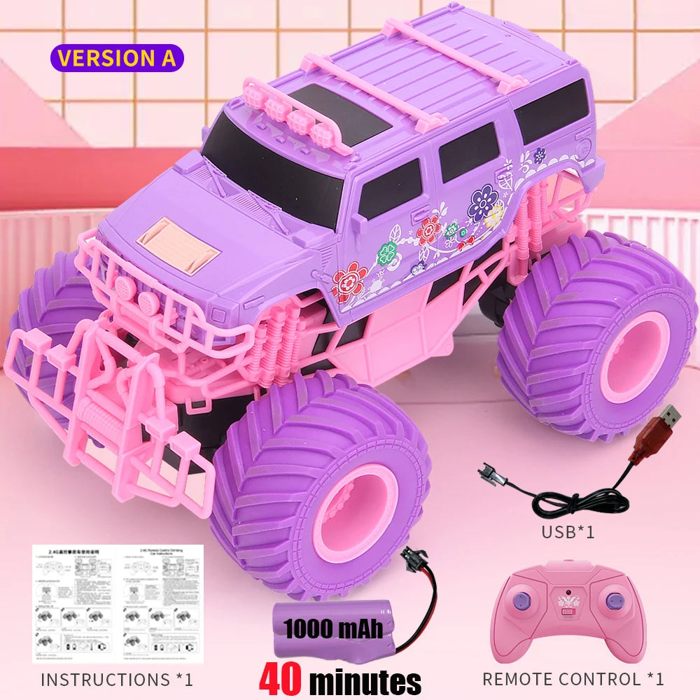 Pink RC Car Off-Road Big Wheel Electric Drive High Speed Purple 2.4G Remote Control Car Girls Trucks Toys for Children Christmas