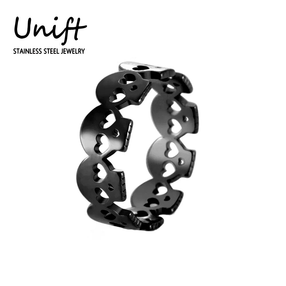 Unift Skull Rings for Women Men Stainless Steel Rings Gothic Grunge Punk Jewelry Black Color Finger Accessories Halloween Gift