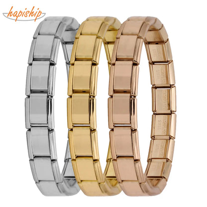 Hapiship New Women's Jewelry 9mm Width Itanlian Elastic Charm Bracelet Fashion Stainless Steel Bangle ST-