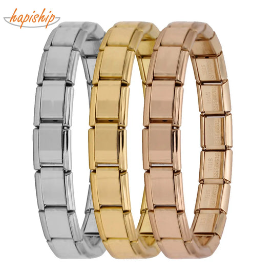 Hapiship New Women's Jewelry 9mm Width Itanlian Elastic Charm Bracelet Fashion Stainless Steel Bangle ST-