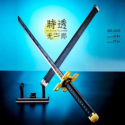 771PCS Anime Demon Slayer Tokitou Muichirou Ninja Knife Blade Sword Building Blocks Katana Weapon Bricks Toy For Kids Adult Gift