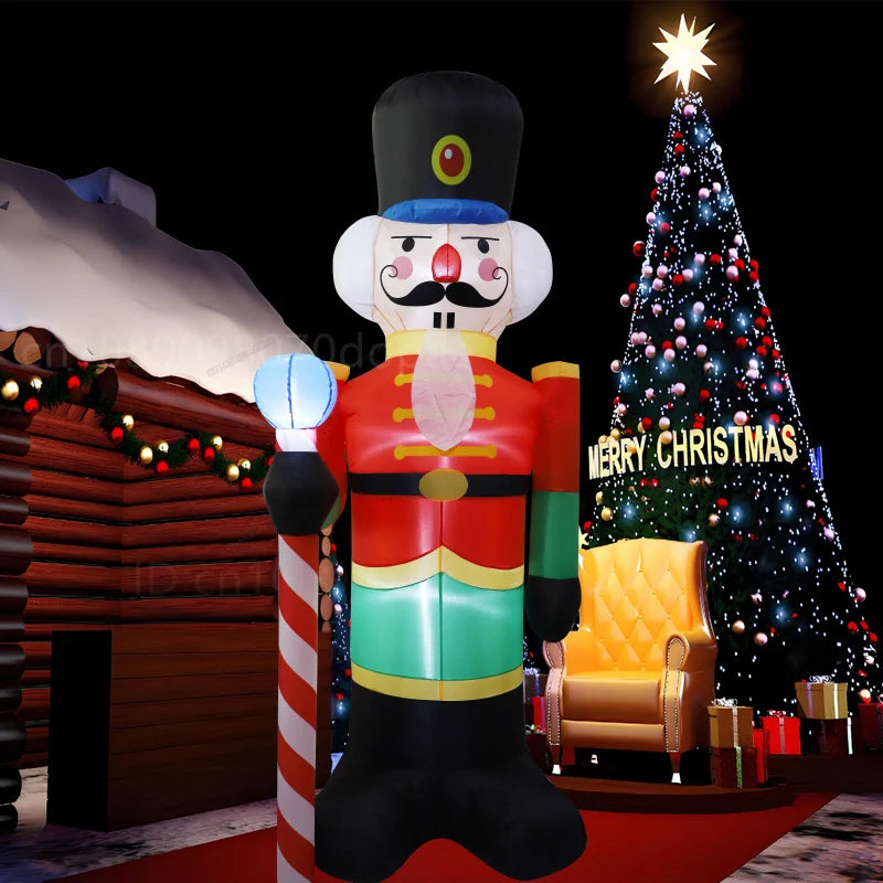 2.4M Inflatable Christmas Giant Nutcracker Soldier And Snowman Built-in LED Lights Indoor Outdoor Decoration Yard Holiday Party